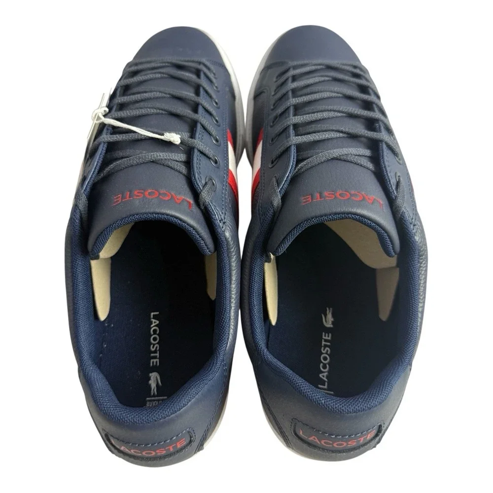 New Lacoste Grad Vulc‎ 120 Low Top Navy Leather Lifestyle Sneaker Men Size 13